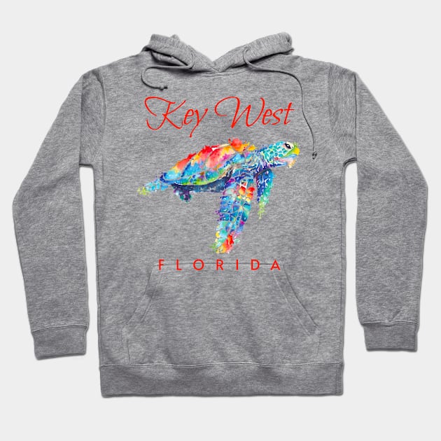 Key West Florida Watercolor Sea Turtle Hoodie by grendelfly73